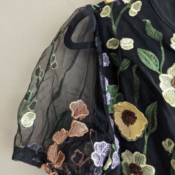 SHEIN Black Mini Dress with Colorful Floral Embroidery - Picture 5 of 9